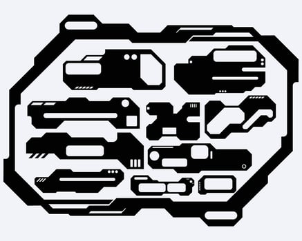 HUD futuristic frame border cyberpunk interface game panel streetwear elements set collection cyber sci-fi, editable vector