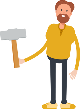 Old Beard Man Character Holding Hammer Tool png