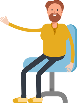 Old Beard Man Character Sitting on Office Chair png