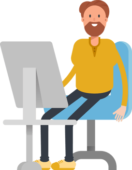 Old Beard Man Character Working on Desktop png