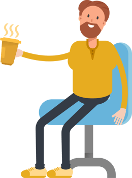 Old Beard Man Character Sitting and Drinking Coffee png