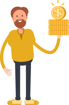 Old Beard Man Character Holding Dollar Coins png