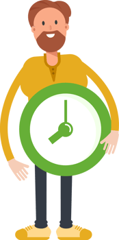 Old Beard Man Character Holding Green Clock png