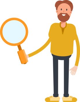 Old Beard Man Character Holding Magnifier png
