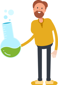 Old Beard Man Character Holding Lab Flask png
