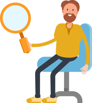 Old Beard Man Character Sitting and Holding Magnifier png