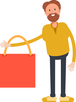 Old Beard Man Character Holding Shopping Bag png