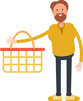 Old Beard Man Character Holding Shopping Basket png