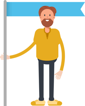 Old Beard Man Character Holding Blue Flag Pole png