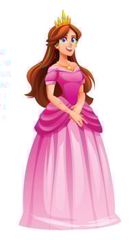 Princess in a pink gown with a crown. Cartoon character illustration vector