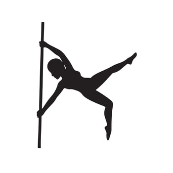Silhouette of a woman performing pole dance with one leg extended outward vector