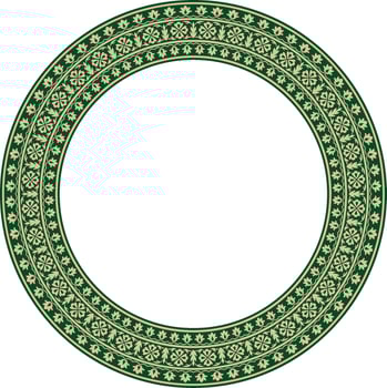 gold with green round Turkish national ornament. Ottoman border, frame. Ethnic floral circle, ring, Seljuk Turks pattern. Decoration of the Sultan's palaces. vector
