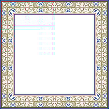 square european colored ornament. Rectangular pattern, circle, ring of the Middle Ages. Revival border. Decor of palaces and churches. vector
