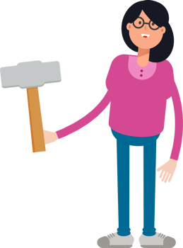 Geek Woman Character Holding Hammer Tool png