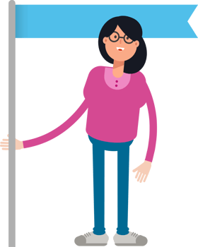 Geek Woman Character Holding Blue Flag Pole png