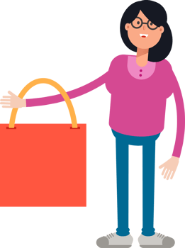 Geek Woman Character Holding Shopping Bag png