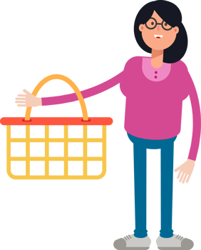 Geek Woman Character Holding Shopping Basket png