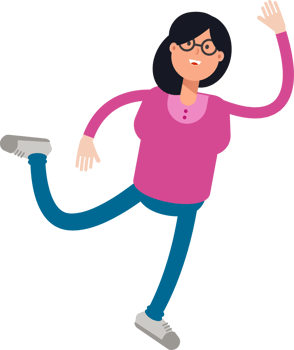 Geek Woman Character Jumping and Flying png