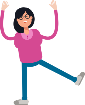 Geek Woman Character Relaxing and Rising Both Hands Illustration png