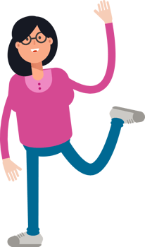 Geek Woman Character Relaxing and Rising Hand Illustration png