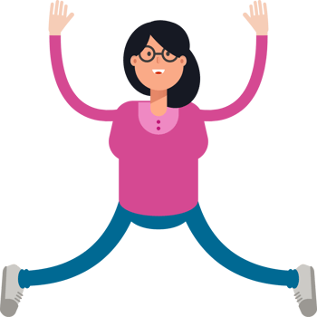 Geek Woman Character Relaxing and Jumping Illustration png