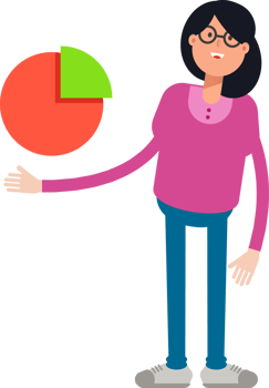 Geek Woman Character Holding Pie Chart png