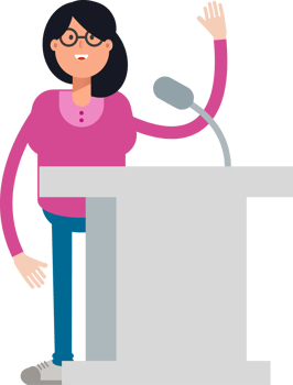 Geek Woman Character Speaking on Podium png