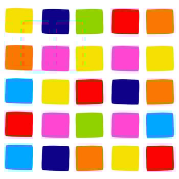 Abstract digital artwork featuring a grid of 25 colorful squares against a white background. vector