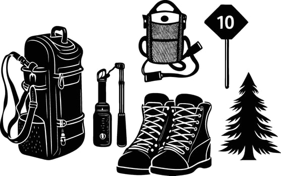 Hiking Equipment Set Silhouette illustration vector