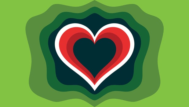 A heart shaped logo on a green background vector