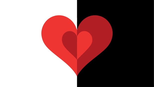 A red heart is shown on a black and white background vector