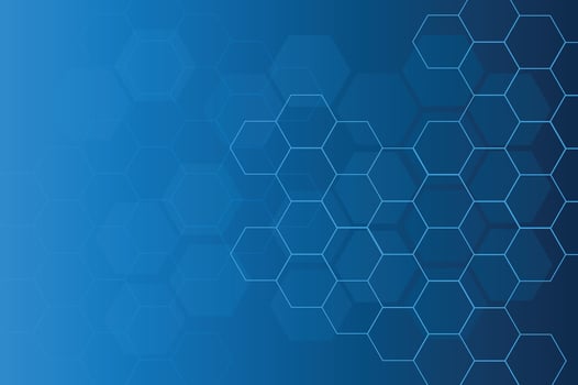 Blue background, light, hexagon Blue pastel medical and tech background with hexagon pattern and bright sparkles. Realistic abstract bg with honeycomb vector