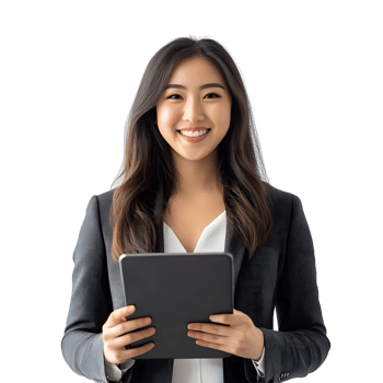 Young Businesswoman Using Tablet Smiling on Transparent Background png