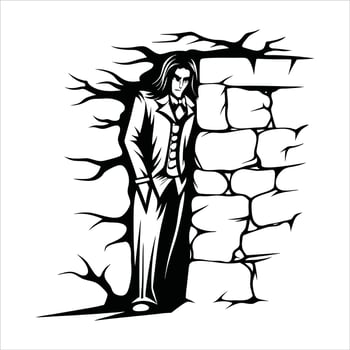 elegant vampire leaning against an ancient wall vector