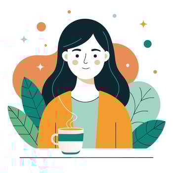 long hair woman with morning coffee vector