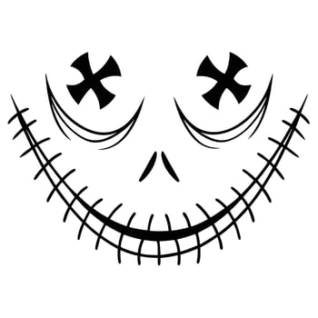 Spooky smiling halloween face with stitches and cross eyes silhouette style vector