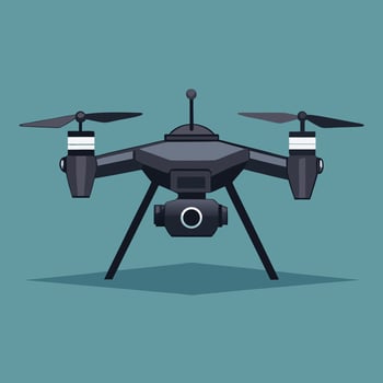 Stylized drone illustration with camera system and clear background for graphic projects vector