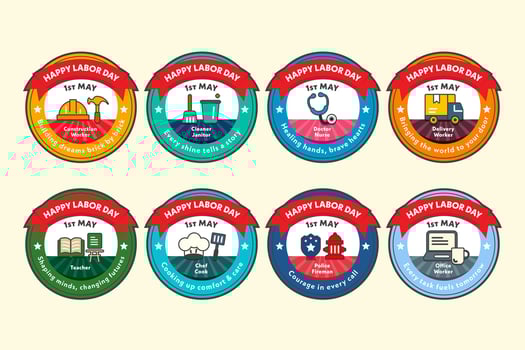 Labor Day Badge Icons Set, Professions Appreciation Stickers vector