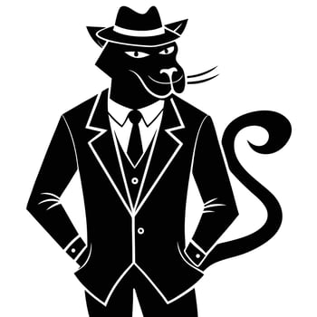 Stylish black panther in suit and fedora silhouette mascot illustration for design vector