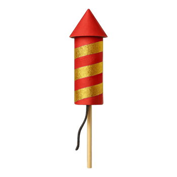 Realistic red and gold firework rocket with fuse isolated on transparent background, png