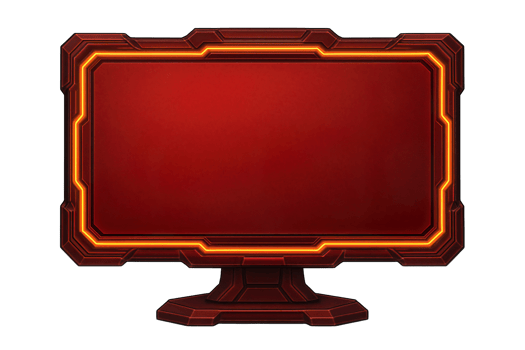 Futuristic sci-fi computer monitor with glowing red frame isolated on transparent background, png