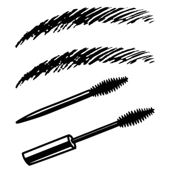 Mascara brush applicators and eyebrow stroke samples beauty product illustration isolated vector