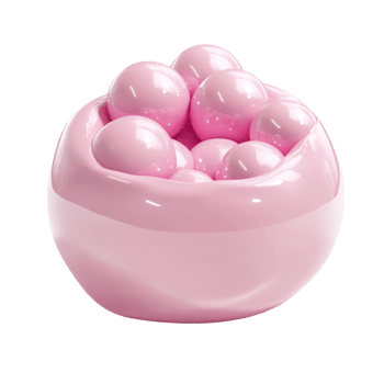 Pink bowl filled with small round objects a simple and abstract design with a soft and delicate aesthetic a visually pleasing arrangement png