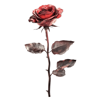 Single red rose with delicate petals and green leaves a symbol of love passion and romance a timeless and elegant floral beauty png