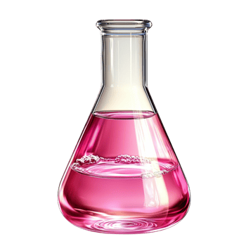 Glass flask filled with a vibrant pink liquid in a laboratory setting suggesting scientific research or experimentation with chemicals png