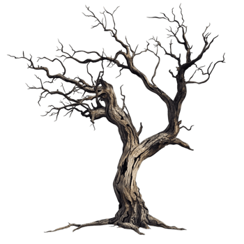 Bare tree with twisted branches reaching towards the sky a stark and dramatic image symbolizing winter or desolation png