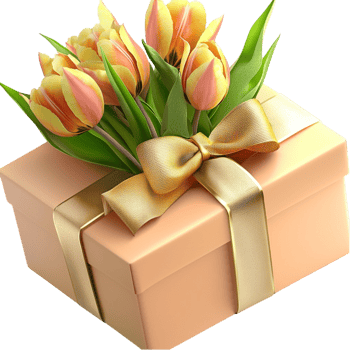 Bouquet of vibrant tulips in a box tied with a ribbon a gift of beauty and elegance png