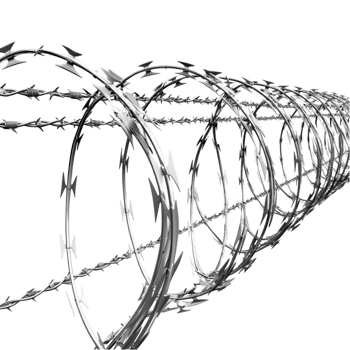 Coiled barbed wire fence creating a sense of boundary restriction or protection with a metallic texture png