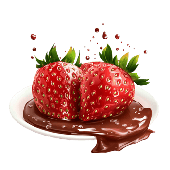Strawberries with chocolate sauce on white background display view png