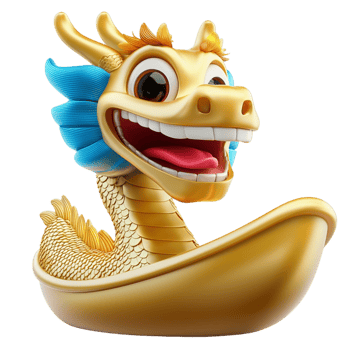 Golden dragon figurine with a playful expression on display png